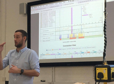 Harry Roberts giving a talk on the importance of decreasing website load times